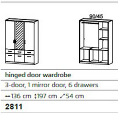 Aalen 3 door 1 Mirror 6 Drawer Wardrobe 1.36m JB