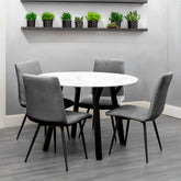 Dining Set - 1.1m Marble Round Table & 4 x CH66 Grey Chairs - KT