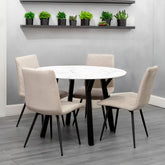 Dining Set - 1.1m Marble Round Table & 4 x CH66 Taupe Chairs - KT