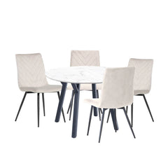Dining Set - 1.1m Marble Round Table & 4 x CH66 Taupe Chairs - KT