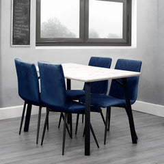 Dining Set - 1.2m Marble Table & 4 x CH66 Blue Chairs - KT