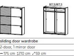 Cadiz 2 Door 1 Mirror Sliding Wardrobe JB