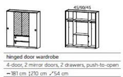 Mainz 4 Door 2 Mirror 2 Drawer Wardrobe Alpine White 1.8m JB