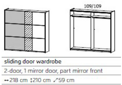 Monza 2 Door 1 Half Mirror Sliding Wardrobe 2.18 JB