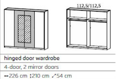Monza 4 Door 2 Split Mirror Wardrobe 2.18m JB