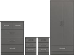 Nevada 2 Door 1 Drawer Wardrobe Bedroom Set (3D Effect Grey) WH