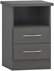 Nevada 2 Drawer Bedside 3D Effect Grey - WH