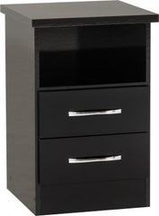 Nevada 2 Drawer Bedside Black Gloss - WH