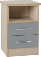Nevada 2 Drawer Bedside Grey Gloss/Light Oak Effect Veneer - WH