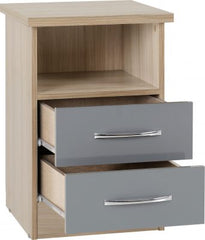 Nevada 2 Drawer Bedside Grey Gloss/Light Oak Effect Veneer - WH