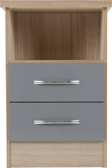 Nevada 2 Drawer Bedside Grey Gloss/Light Oak Effect Veneer - WH
