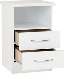Nevada 2 Drawer Bedside White Gloss - WH