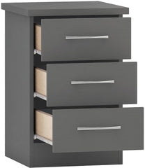 Nevada 3 Drawer Bedside 3D Effect Grey - WH