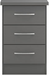 Nevada 3 Drawer Bedside 3D Effect Grey - WH