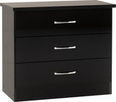 Nevada 3 Drawer Chest (Black Gloss) - WH