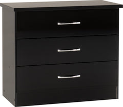 Nevada 3 Drawer Chest (Black Gloss) - WH