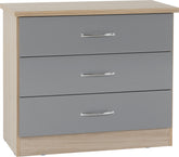 Nevada 3 Drawer Chest (Grey Gloss/Light Oak Effect Veneer) - WH