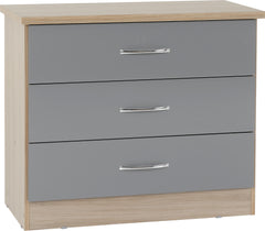 Nevada 3 Drawer Chest (Grey Gloss/Light Oak Effect Veneer) - WH