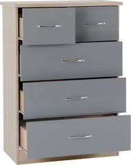 Nevada 3+2 Drawer Chest (Grey Gloss/Light Oak Effect Veneer) - WH