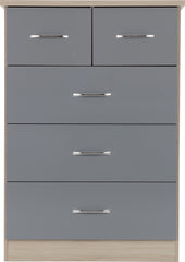 Nevada 3+2 Drawer Chest (Grey Gloss/Light Oak Effect Veneer) - WH