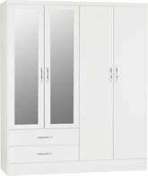 Nevada 4 Door 2 Drawer Mirrored Wardrobe (White Gloss) WH