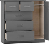 Nevada 5 Drawer Low Wardrobe (3D Effect Grey) WH
