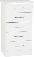 Nevada 5 Drawer Narrow Chest (White Gloss) WH