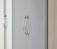 Nevada 6 Door 2 Drawer Mirrored Wardrobe (Grey Gloss/Light Oak Effect Veneer) WS