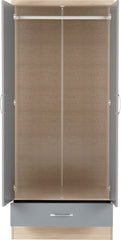 Nevada Mirrored 2 Door 1 Drawer Wardrobe Grey Gloss/Light Oak Effect WS