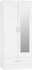 Nevada Mirrored 2 Door 1 Drawer Wardrobe White Gloss WS