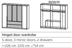 Oakland 5 Door 3 Mirror 2 Drawer Wardrobe 2.26m JB