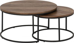 Quebec Round Coffee Table Set Medium Oak Effect/Black - WH