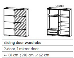 Stuttgart Sliding 2 Door 1 Mirror Wardrobe JB
