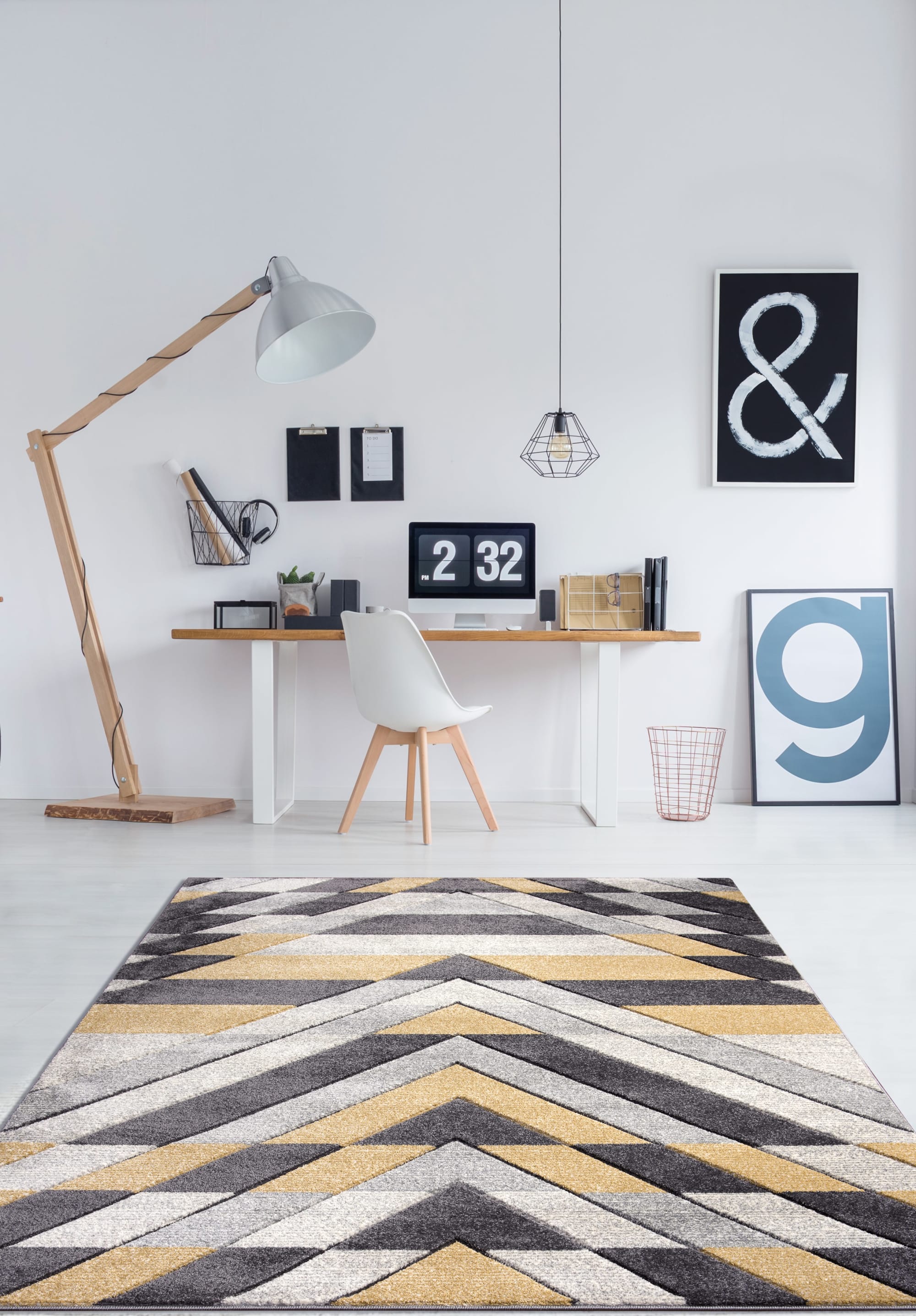 grey and mustard rug