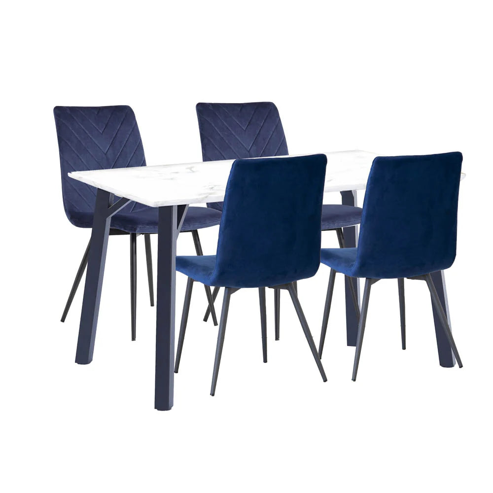 Dining Set - 1.2m Marble Table & 4 x CH66 Blue Chairs - KT