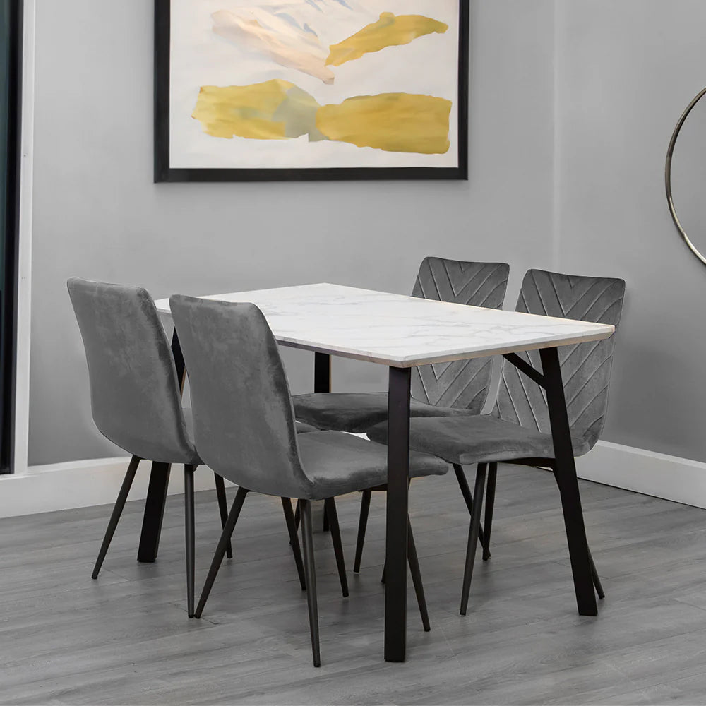 Dining Set - 1.2m Marble Table & 4 x CH66 Grey Chairs - KT