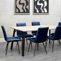 Dining Set - 1.8m Marble Table & 6 x CH66 Blue Chairs - KT