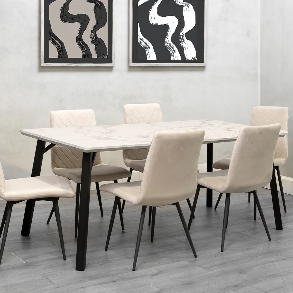 Dining Set - 1.8m Marble Table & 6 x CH66 Taupe Chairs - KT