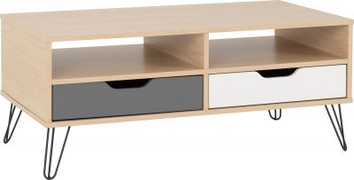 Bergen 2 Drawer Coffee Table Oak Effect/White/Grey