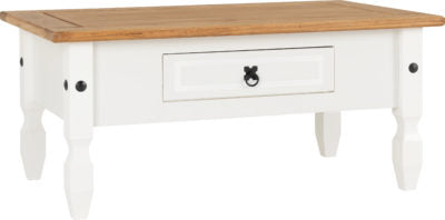 Corona 1 Drawer Coffee Table White/Distressed Waxed Pine - WH