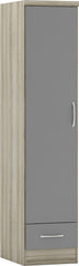 Nevada 1 Door 1 Drawer Wardrobe (Grey Gloss/Light Oak Effect Veneer) WH