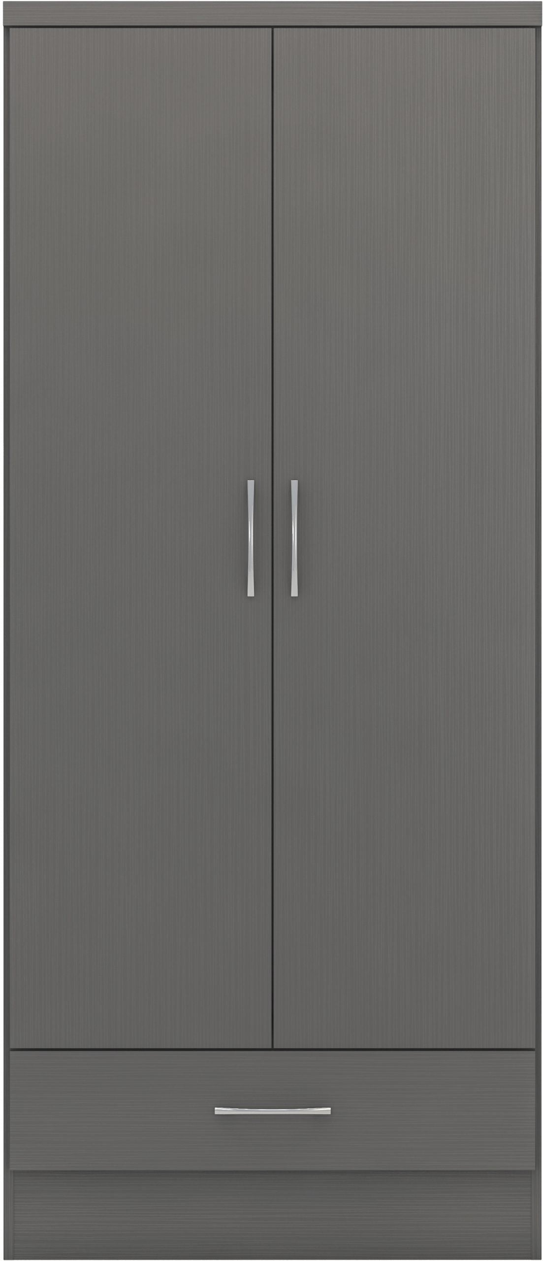 Nevada 2 Door 1 Drawer Wardrobe (3D Effect Grey) WH