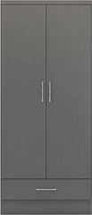 Nevada 2 Door 1 Drawer Wardrobe (3D Effect Grey) WH