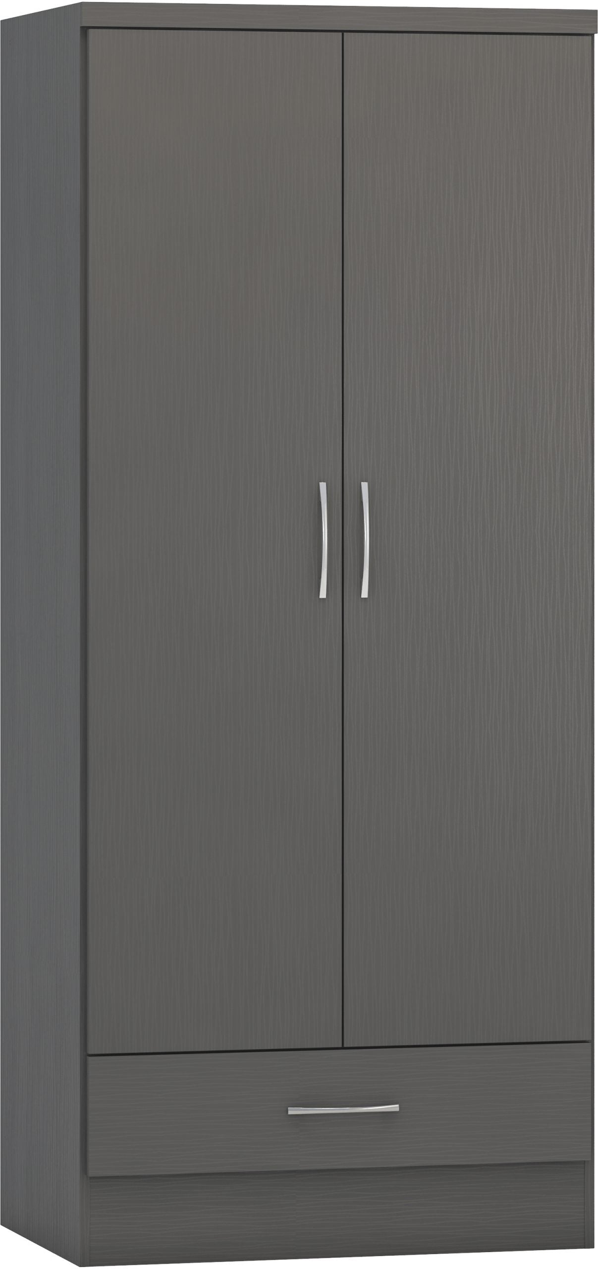 Nevada 2 Door 1 Drawer Wardrobe (3D Effect Grey) WH