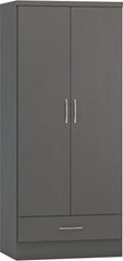 Nevada 2 Door 1 Drawer Wardrobe (3D Effect Grey) WH