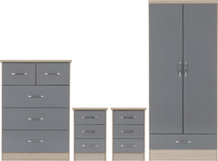 Nevada 2 Door 1 Drawer Wardrobe Bedroom Set (Grey Gloss/Light Oak Effect Veneer) WH