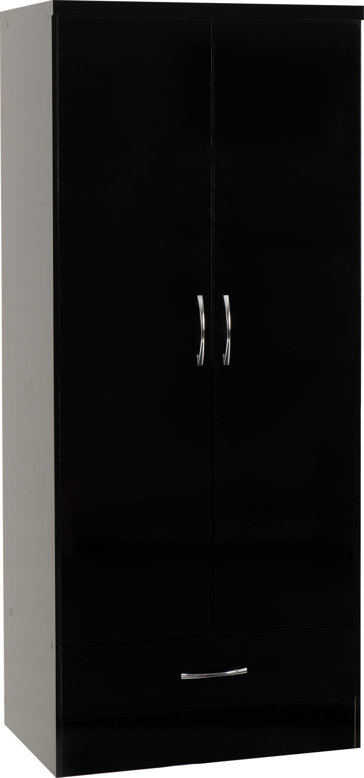 Nevada 2 Door 1 Drawer Wardrobe (Black Gloss) WH