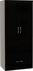 Nevada 2 Door 1 Drawer Wardrobe (Black Gloss) WH