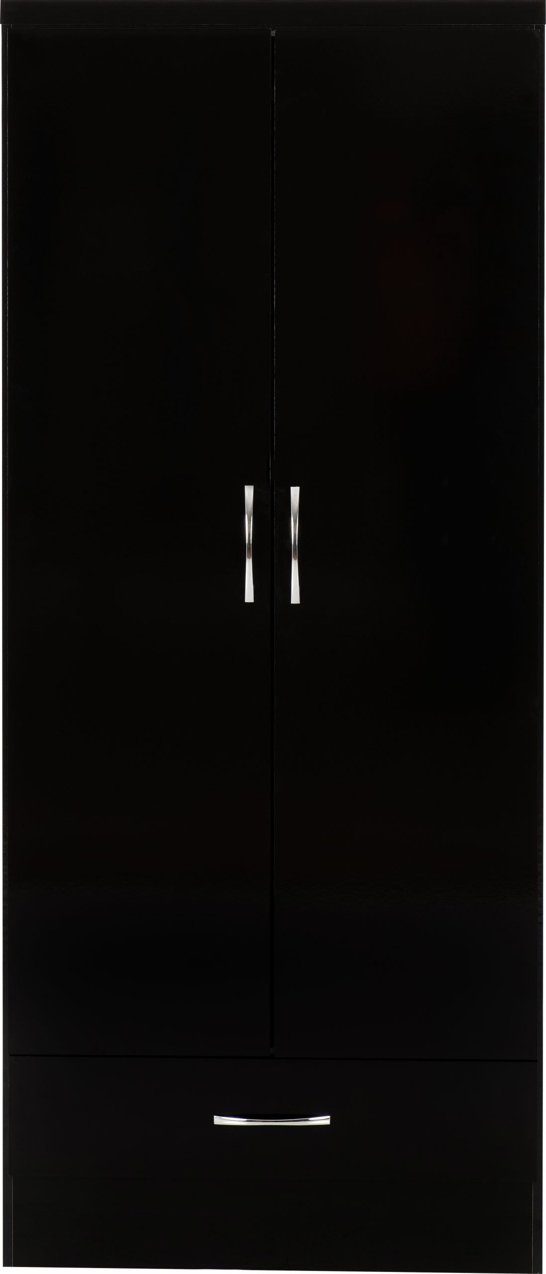 Nevada 2 Door 1 Drawer Wardrobe (Black Gloss) WH