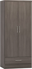 Nevada 2 Door 1 Drawer Wardrobe (Black Wood Grain) WH